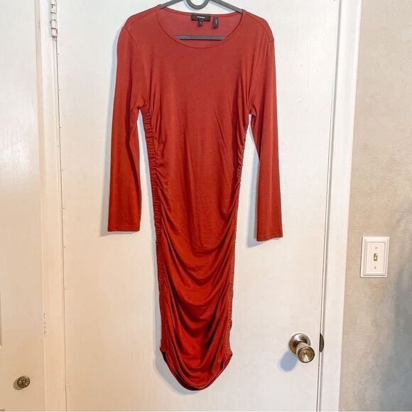 Theory Ruched Mini Dress Cider Red Fitted Bodycon S - Picture 8 of 10